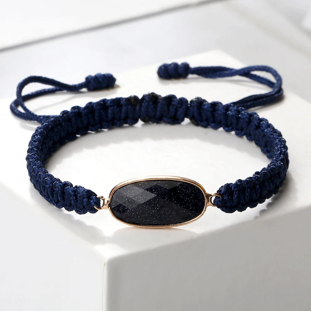 New Women Blue Braided Rope String Bracelet Men Charm Natural Stone Pendant Adjustable Bracelets&Bangles Friendship Jewelry Gift