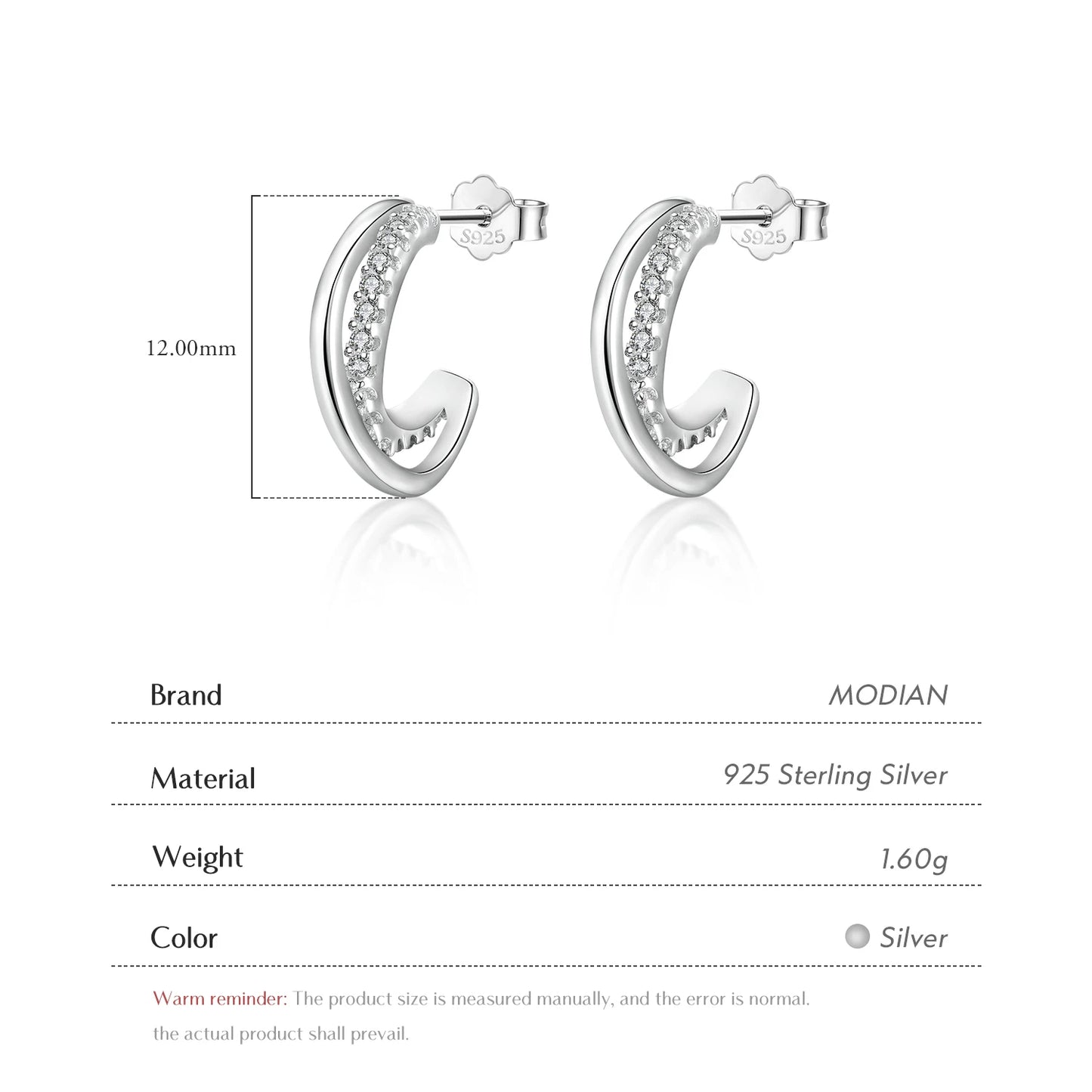 Modian Silver Line Clear CZ Stud Earrings 100% 925 Sterling Silver Geometry Exquisite Earring For Women Wedding Fine Jewelry