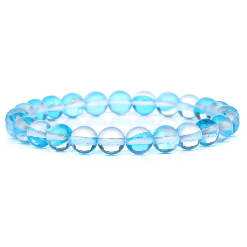 Tejesa Blue Flash Stone Bracelets For Men Crystal Glass Moonstone Couple Bracelets For Women Cat Eye Chalcedony Opal Handmade Bangles