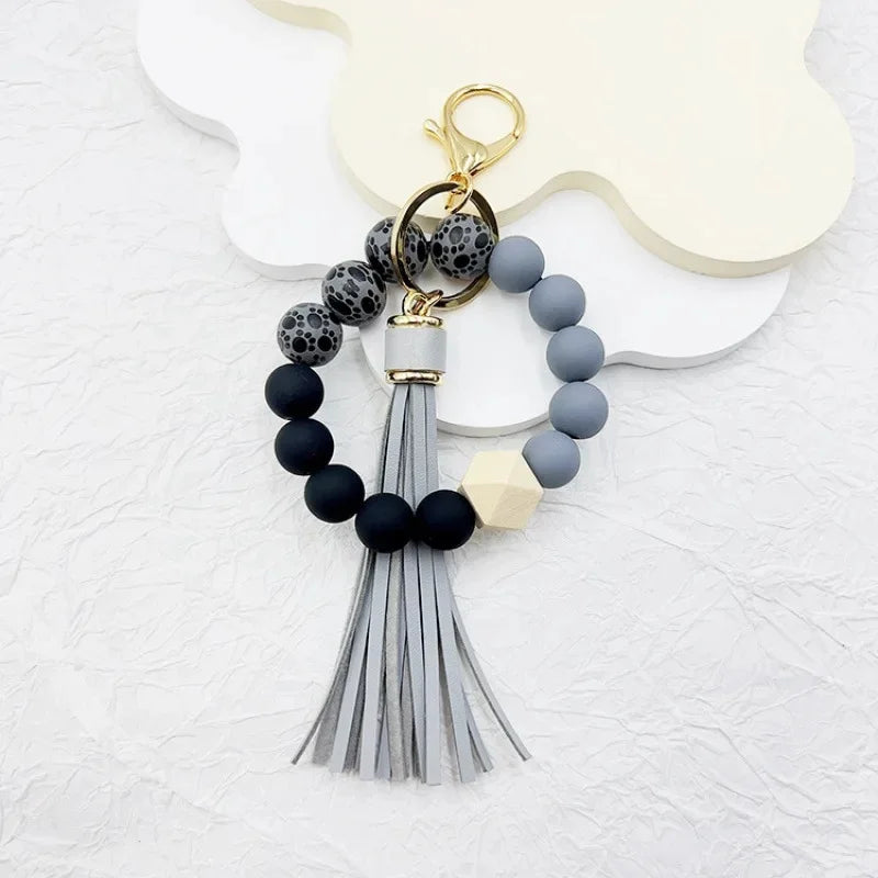 Silicone Tassel Beaded Bag Accessories Cross-Border Keychain Hand Bracelet Jewelry Decoration from Mainland China