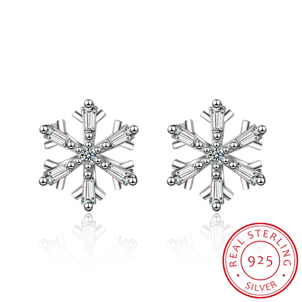 2019 Free Shipping Fashion 925 Sterling Silver Crystal Snowflake Stud Earrings Fine Jewelry Pendientes Brincos De Prata