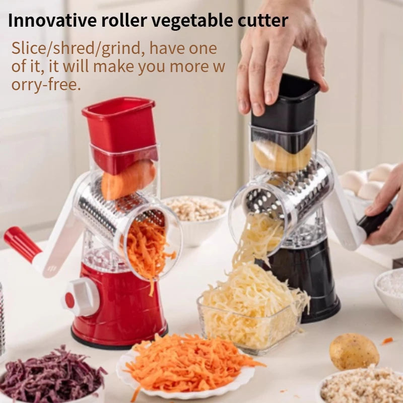 Tejesa 3-in-1 manual vegetable cutting machine with 3 sharp rollers, cheese, potatoes, garlic, kitchen cooking accessories