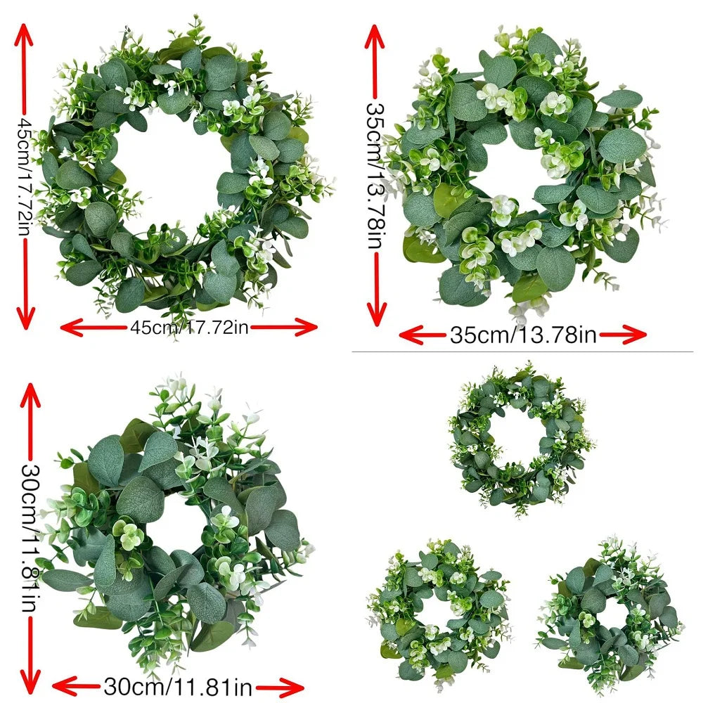 45cm Artificial Green Olive Wreath Greenery Wreath with Olive Leaves Olive Bean for Front Door Farmhouse Home Wall Window Decor