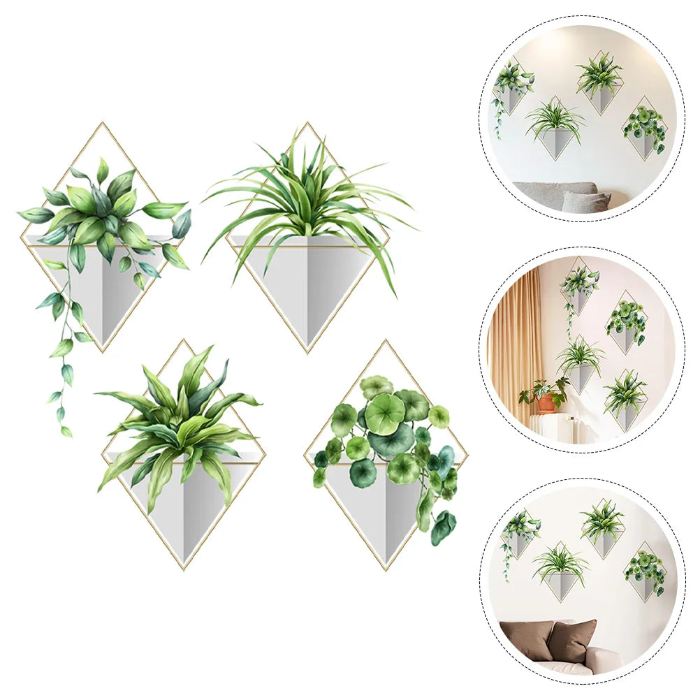Hemasa Bathroom Decorations Plants Wall Decals Potted Plants Wall Stickers Green Leaves Wall Posters Bonsai Wall Art Murals