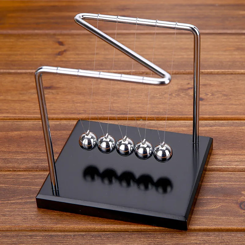 Wood Base Z-Shaped Newton's Cradle Balance Ball Physics Science Pendulum Premium Metal Office Desk Decor Kinetic Motion Toy