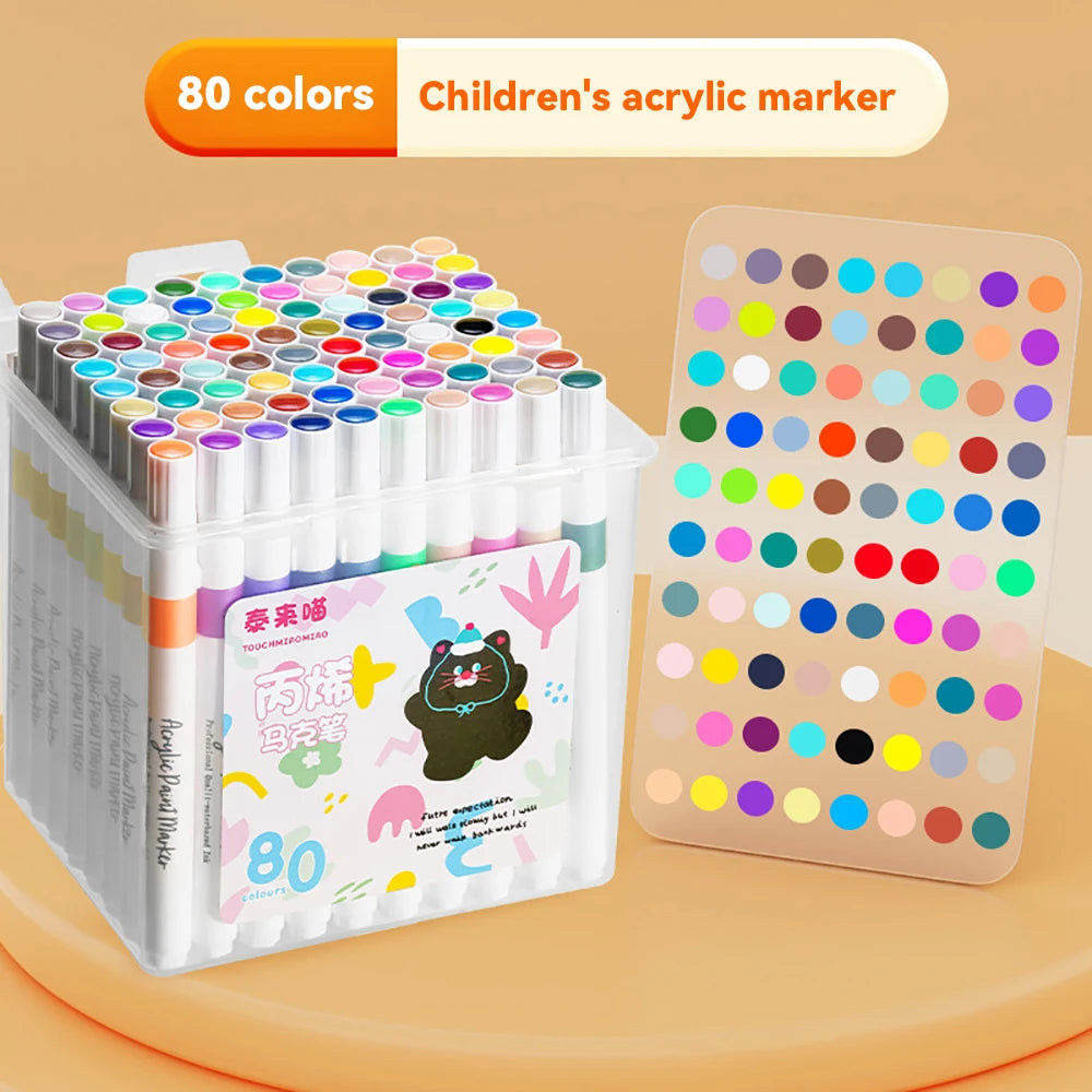 24/36/48/60/80Pcs Acrylic Colors Markers Art Painting Pen DIY Drawing for Card Rock Wood Stone Glass Children School Supplies