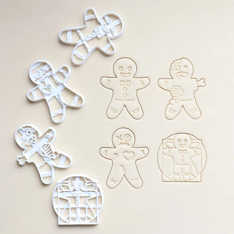 Christmas Gingerbread Cookie Cutters DIY Snowflake Santa 3D Plastic Biscuit Mold Stamp Fondant Pastry Cartoon Baking Supplies