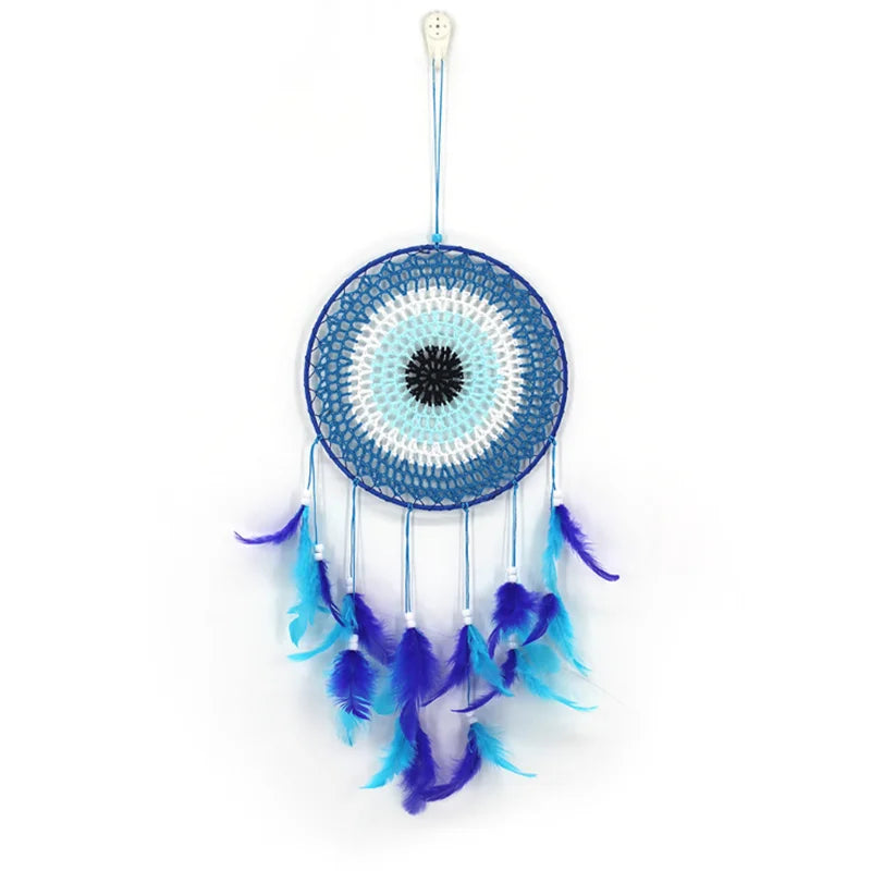 Hemasa Dream Catcher Blue Feather Wind Chime Handmade Girls Room Bedroom Wall Hanging Pendant Ornaments Birthday Gift Home Decoration