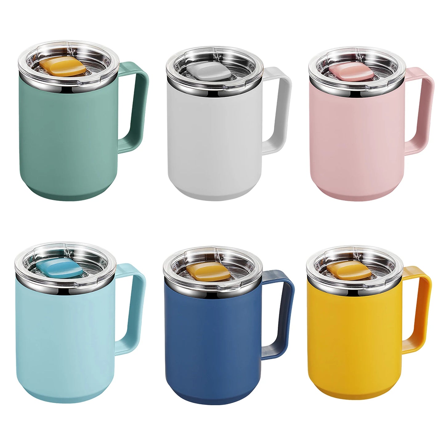 Hemasa 450ML Stainless Steel Coffee Cup Mug Handle Straw Lid Double-layer Drinkware Insulated Coffee Mug Tumbler Cold Hot Water Bottle