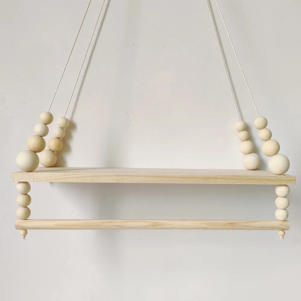 2024 Nordic Nursery Decor Scandinavian Decor Wooden Wall Shelf with Beads  Kids Room Decoration Organizer Storage Holders