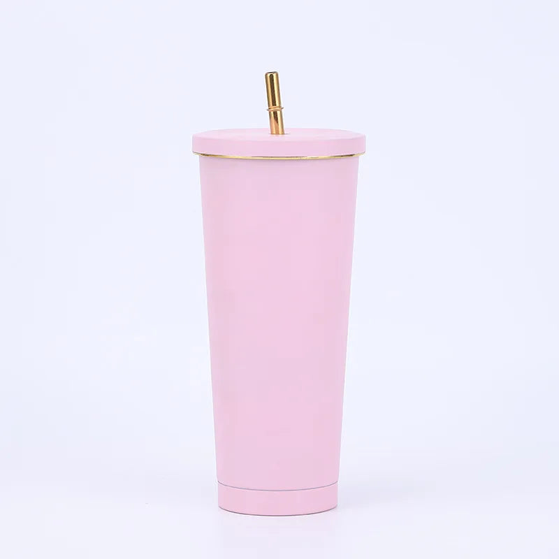 New Vacuum Insulated Mug Stainless Steel Thermos Cup Car Coffee Drinking Cup With Straw