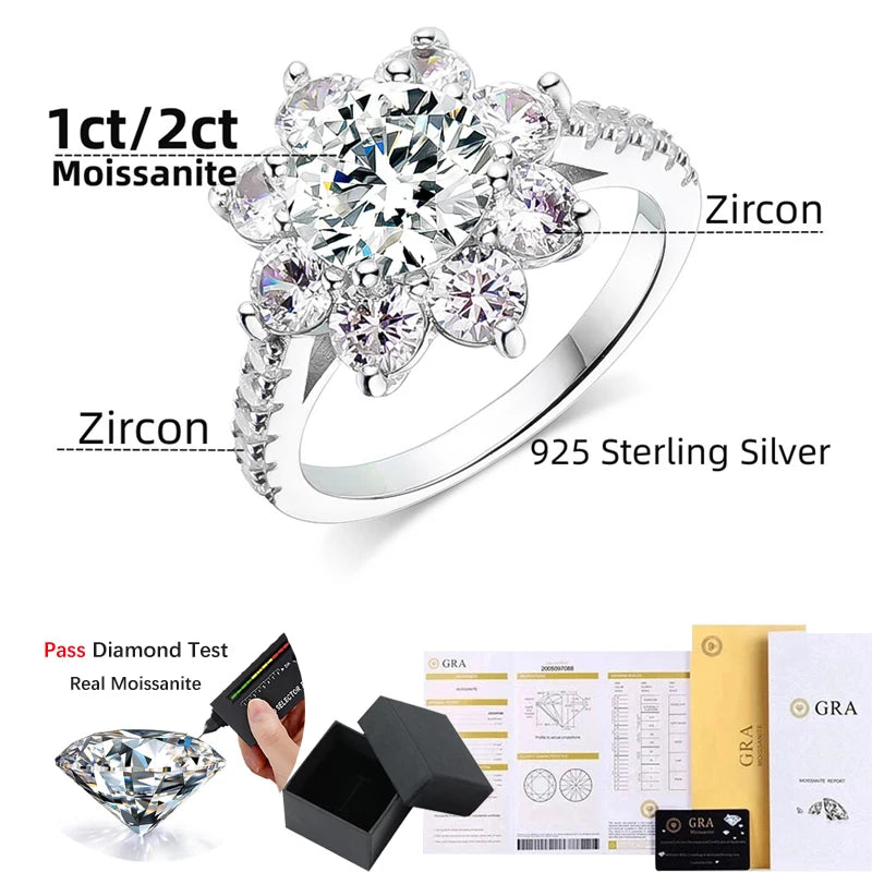 Hemasa  1/2CT Moissanite Ring S925 Silver Plated 18k Gold Women Sunflower Rings Gifts Wedding Engagement Fine Jewelry Certificate