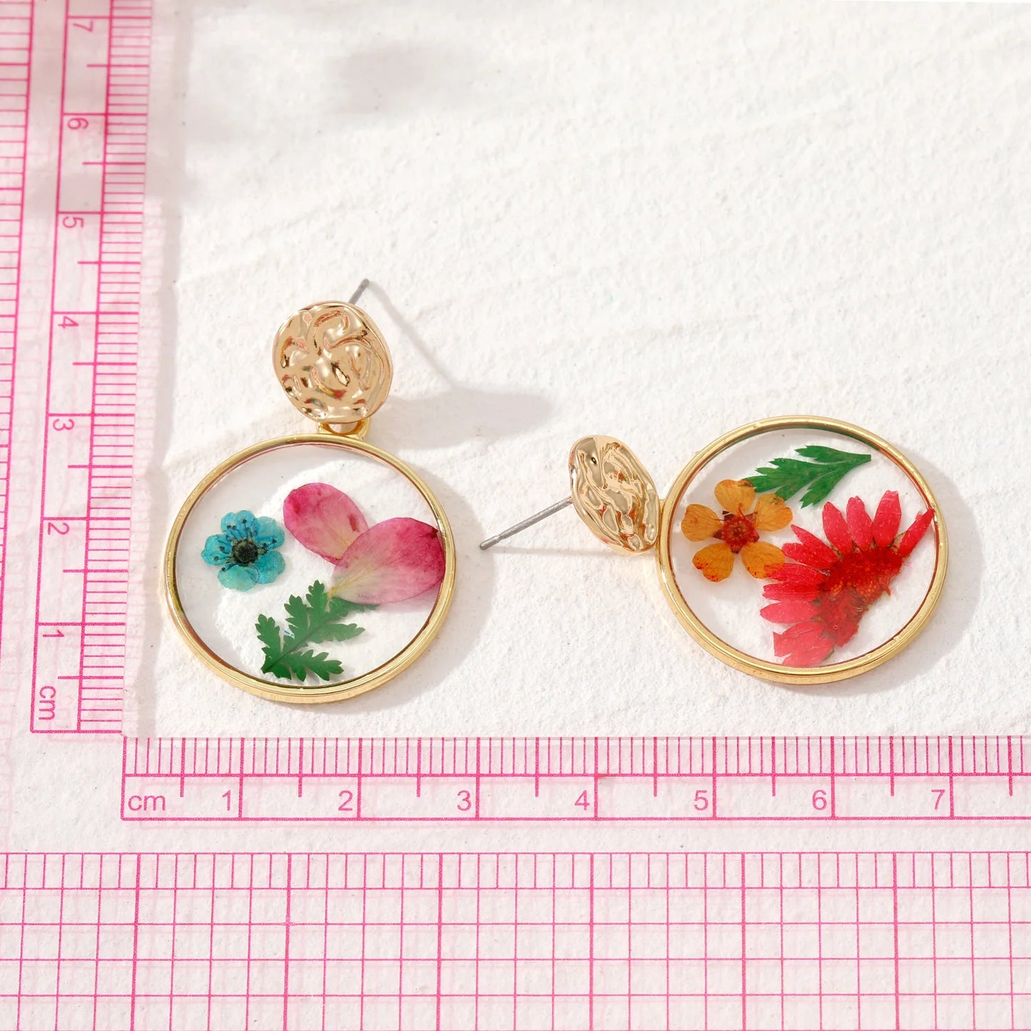 Colorful Natural Flower Round Earring Unique Epoxy Resin Pressed Flower Earring Women Dried Flowers Earrings Statement Jewelry