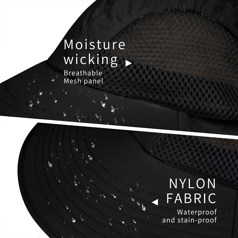 Tejesa Black Sun Hat for Men Women with Neck Flap UPF 50+ UV Protective Hiking Fishing Hats Wide Brim Sun Hat for Women&Men