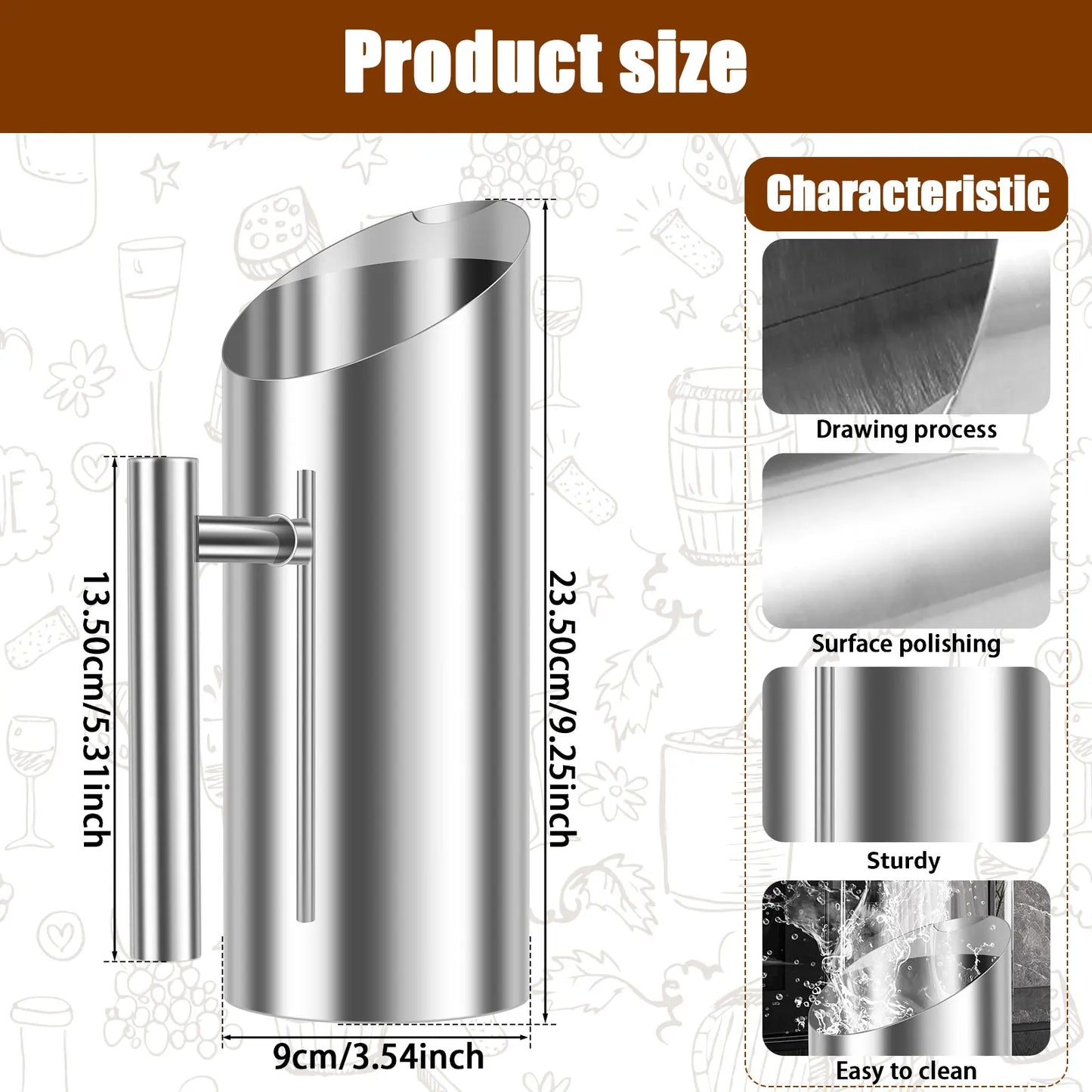 Tejesa 2/1L Water Pitcher Stainless Steel Juice Pitcher Ice Bucket Rustproof Pitcher Pot for Bar Hotel KTV Kitchen Cold Water Wine Jug