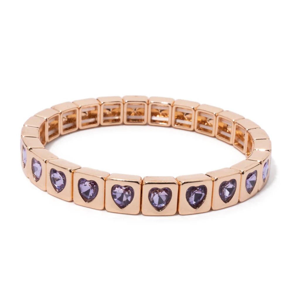 8mm Square Shape Love Bangle For Women Rainbow Color Peach Boho Enamel Elastic Beads Bracelets