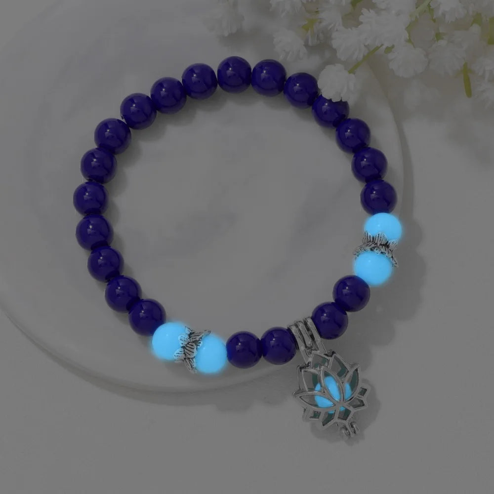 Tejesa Luminous Lotus Charm Bracelet Natural Stone Glowing In The Dark Beads Bracelets for Women Men Prayer Buddhism Yoga Jewelry