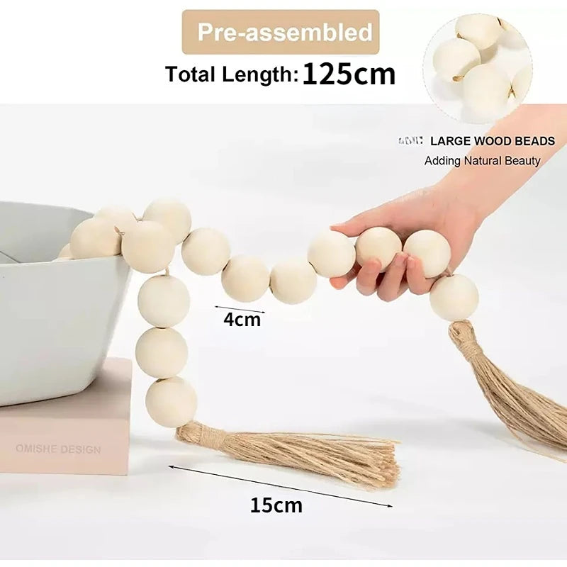 4cm Big Wood Bead Garland Tassel Room Wall Hanging Decor For Christmas Oversized Farmhouse Rustic Country Natural Bead Ornament