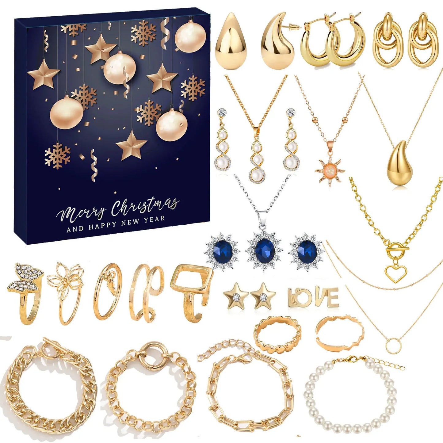 Tejesa Christmas Advent Calendar 24 Days Countdown Necklace Bracelet Blind Box DIY Christmas Decoration Surprise Gift Blind Box