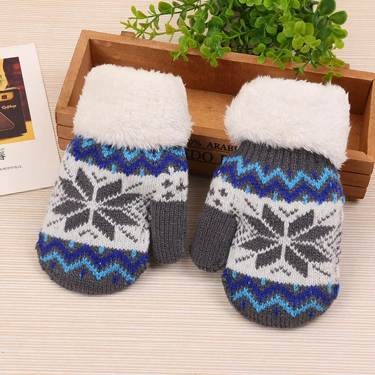 2-8 Years Old Kids' Sherpa Lined Knit Mittens Boys Girls Winter Gloves Children Snow Glove