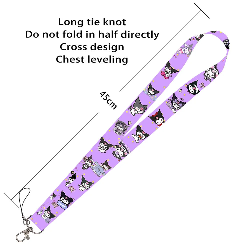 MINISO Kuromi Cartoon Key Lanyard ID Badge Holders Animal Phone Neck Straps with Keyring Phone Accessories D000