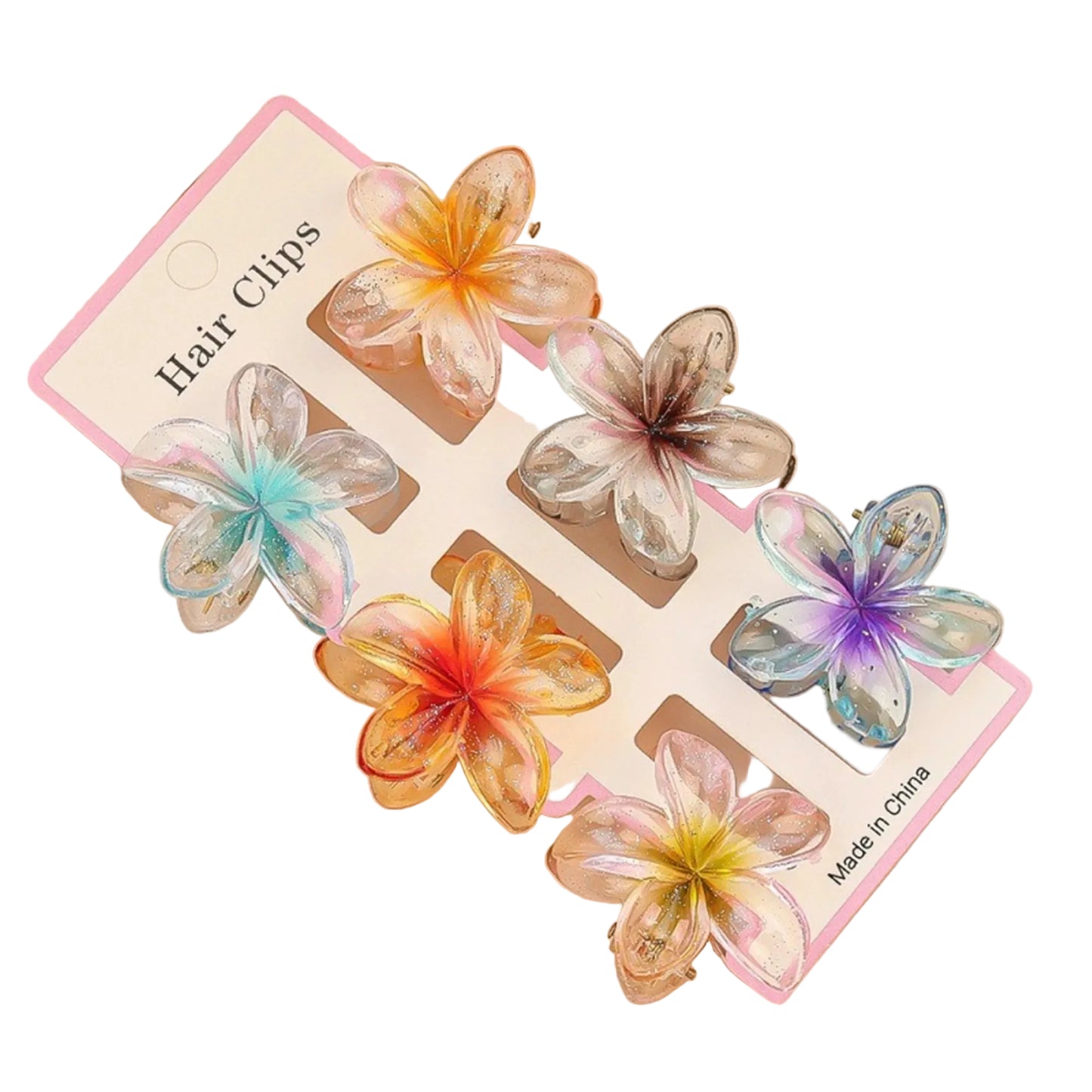 Tejesa 1set/lot 6 pieces of small hibiscus hair clip with gradient color, seaside vacation hair bun magic tool.