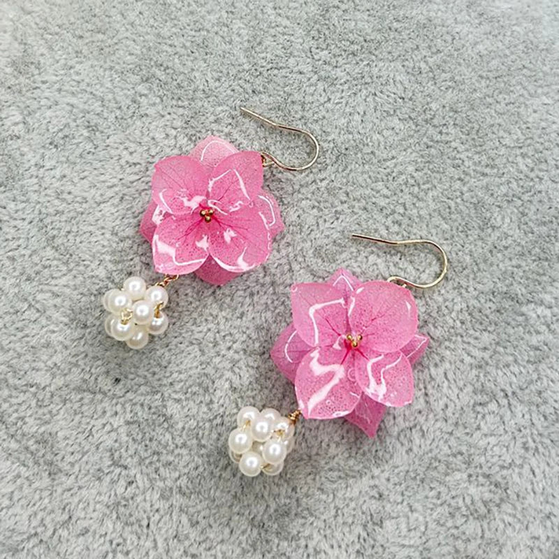 Elegant Dried Flower Drop Earrings Pink Hydrangeas Epoxy Resin Natural Flower Earrings Handmake Pressed Flower Jewelry Wholesale