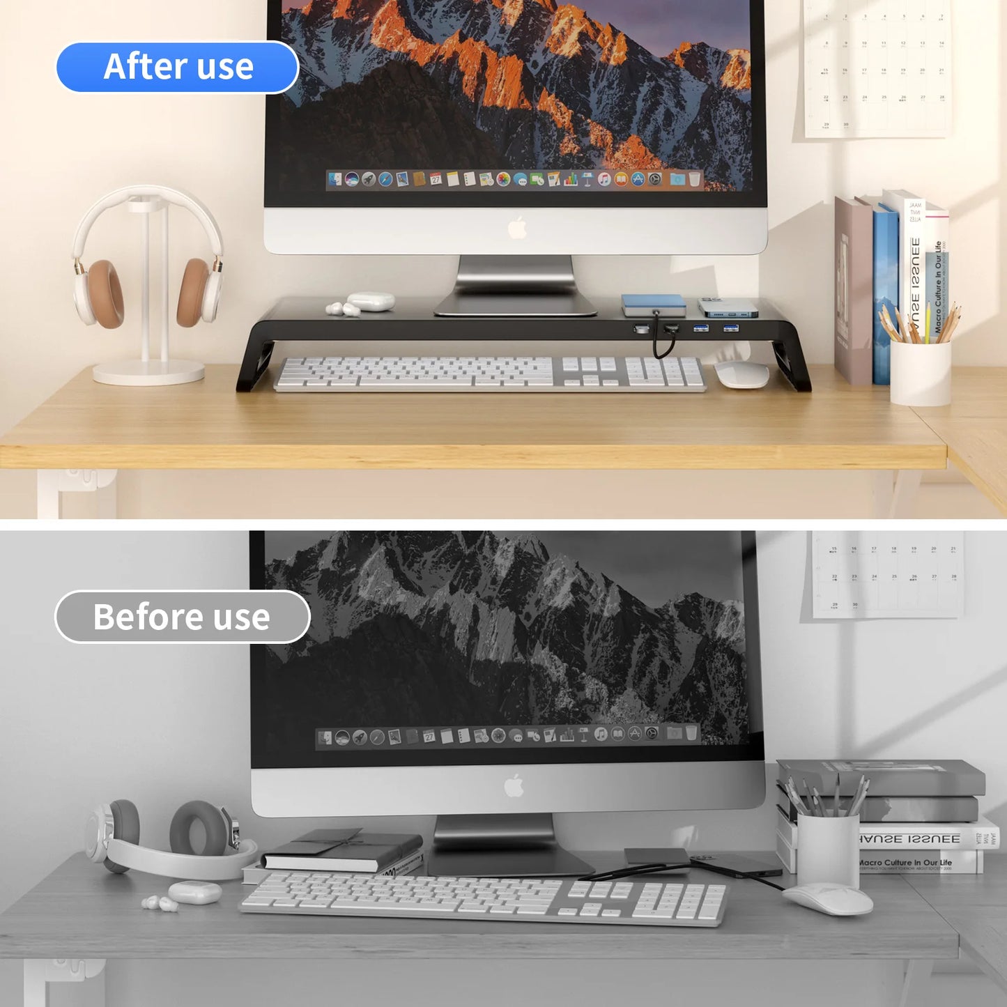Monitor Stand Riser with or without USB3.0 Hub Laptop Computer Monitor Holder for Desk Aluminum ABS Lightweight Durable Rack