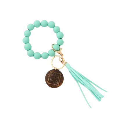 Hemasa Silicon Beads Wooden Disc Bracelet Tassel Keychain Wristlet Gift for Her Key Ring