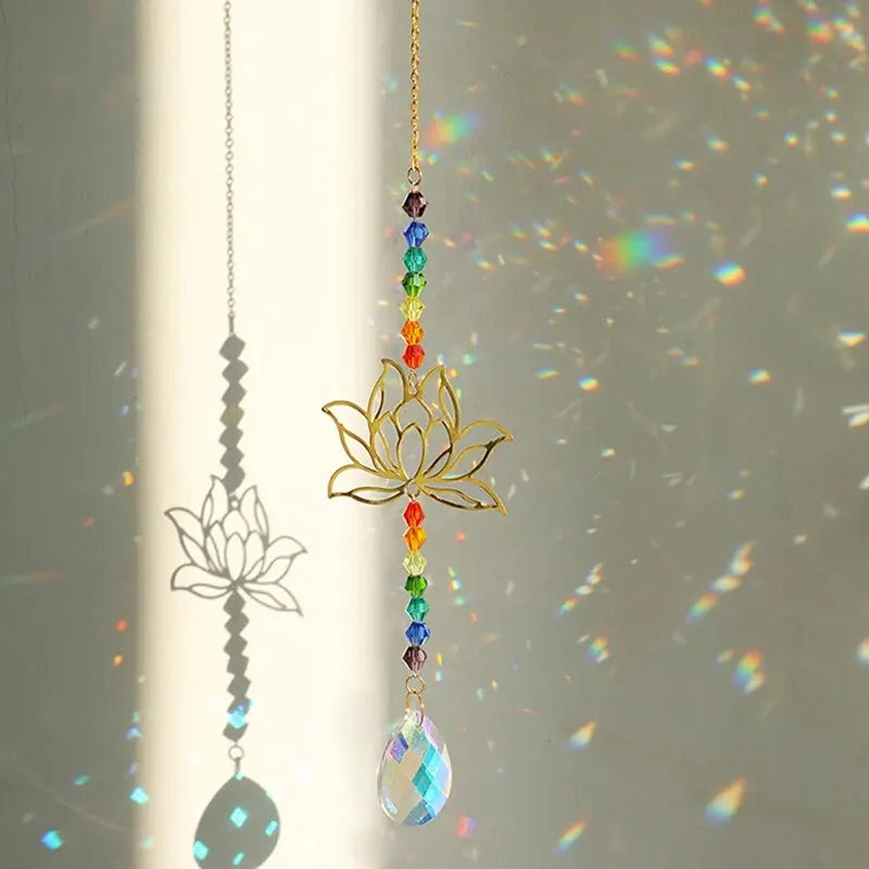 Tejesa Lotus Crystal Wind Chime Charms Made Of Metal And GlassFor Home Light Gathering Decoration OutdoorGarden Sun Catchers Crafts