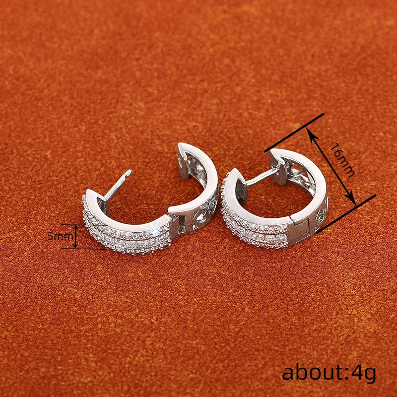 Huitan Women Hoop Earrings Inlaid Dazzling Cubic Zirconia Simple Circle Design Party Daily Accessories Versatile Trendy Jewelry