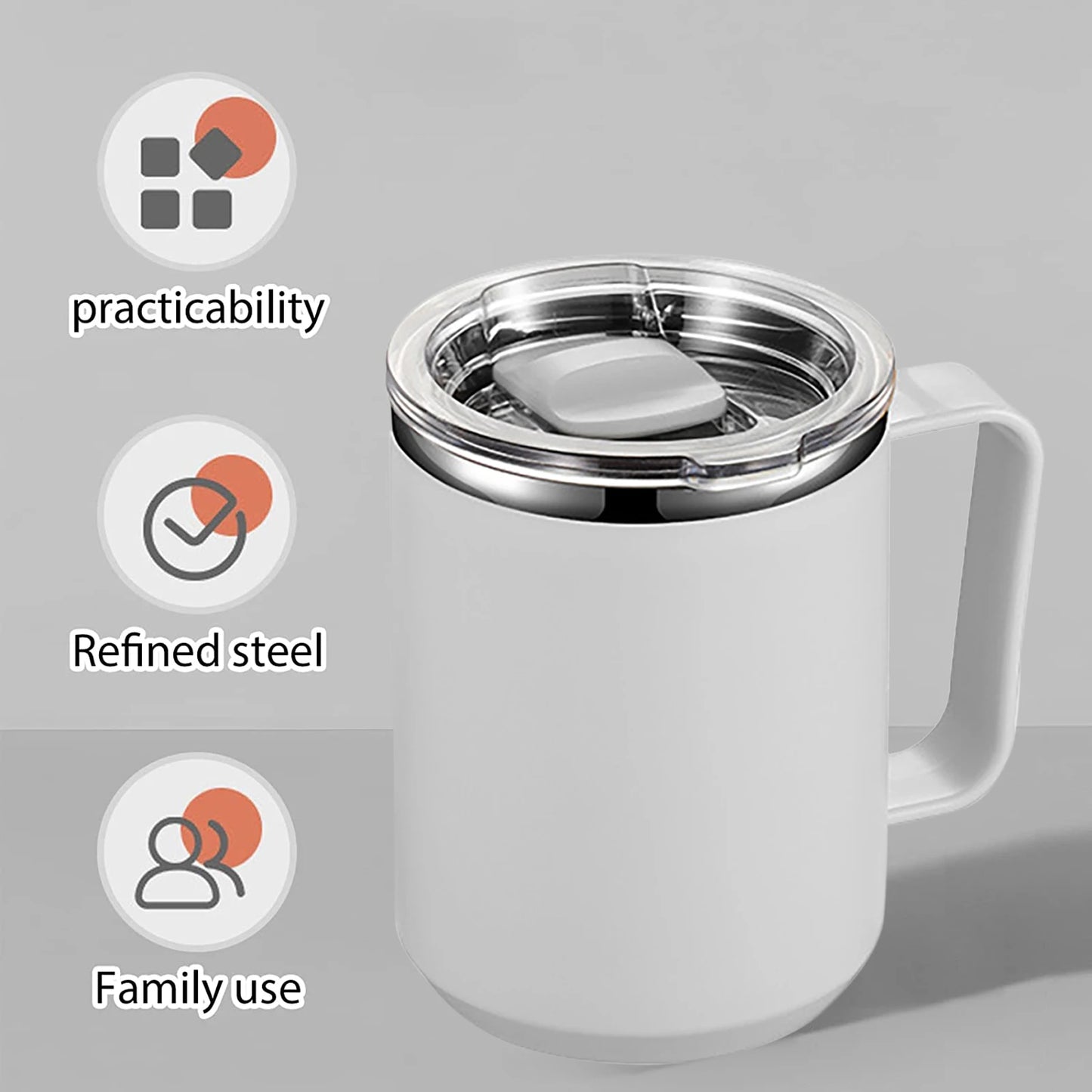 Hemasa 450ML Stainless Steel Coffee Cup Mug Handle Straw Lid Double-layer Drinkware Insulated Coffee Mug Tumbler Cold Hot Water Bottle