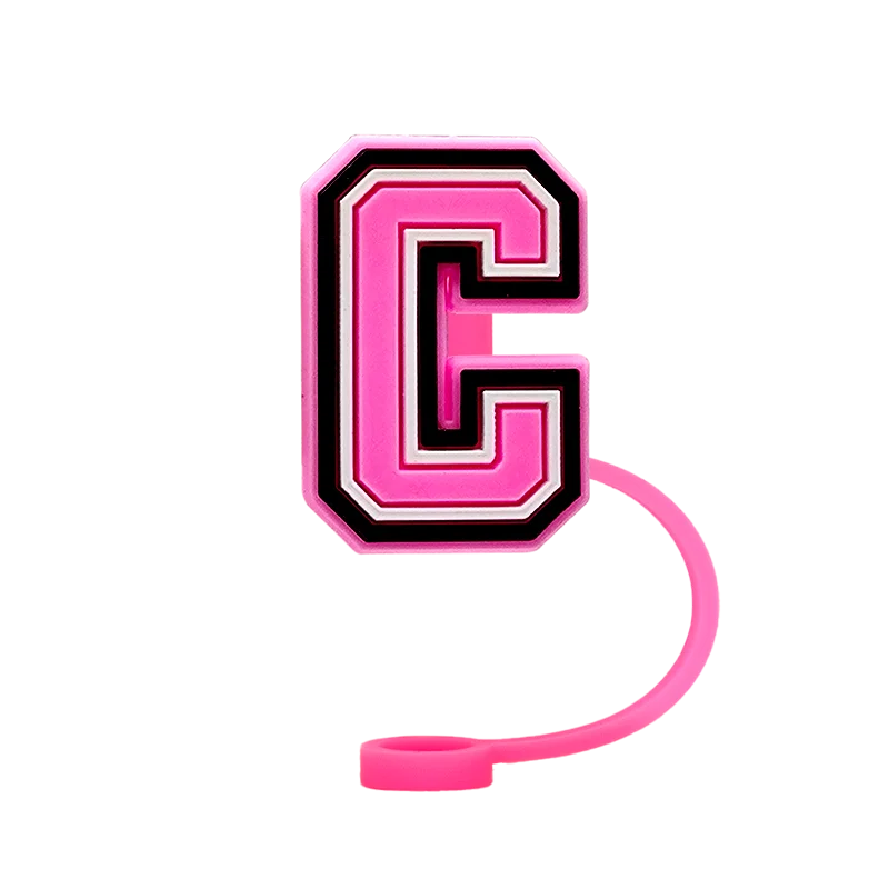 10mm Pink Letter Straw Cover Caps 1PCS Accessories For Cups,Soft Silicone Alphabet Straw Topper Drinkware,Dustproof Straw Caps