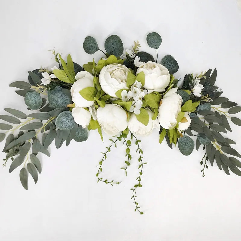 YeeNanee Artificial Peony Reception Flowers Swag with Eucalyptus Greenery for Wedding Ceremony Welcome Sign Floral Decoration
