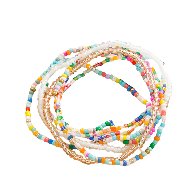 Hemasa  Rice Bead Bracelet Hand Color Charm Bracelet For Women Layered Crystal Bracelets