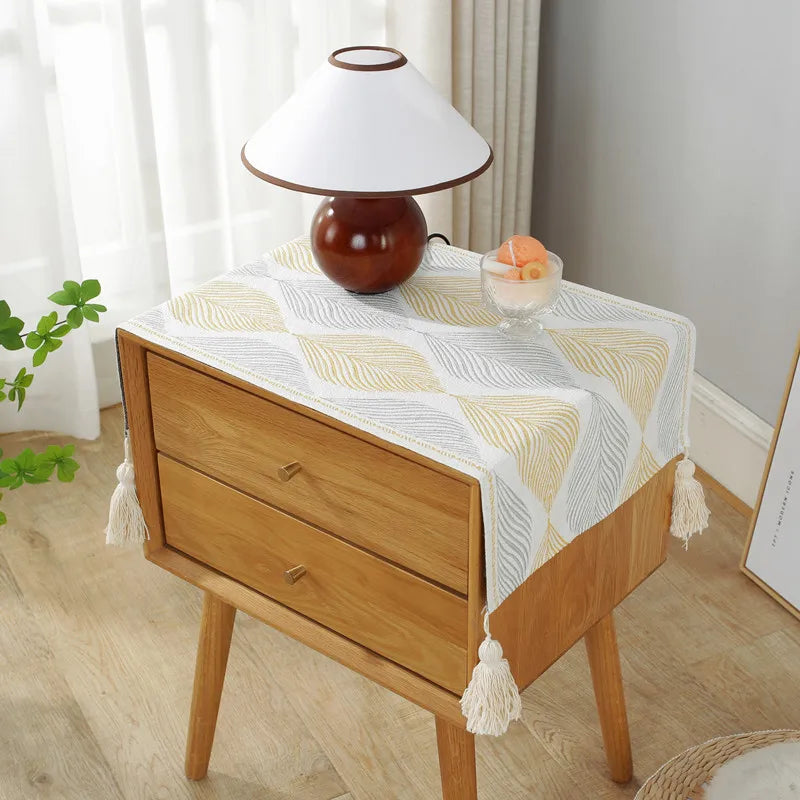 Yarn-Dyed Jacquard Tablecloth Tassel Decoration Nightstand Bucket Cabinet Machine Cover Cloth Multi-Function Dust Cloths