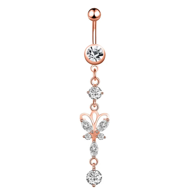 1pc Dragon Butterfly Flower Heart Belly Button Rings Blue Pink Crystals Zircon Dangled Navel Belly Piercing Nombril for Women