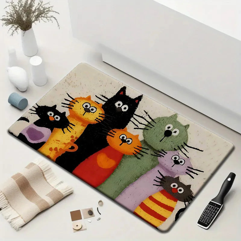 Tejesa Adorable Cartoon Cat Family Carpet /Welcome Mat /Doormat/ Kitchen Rug Carpet For Live Room Bathroom Mat Rug For Bedroom Home