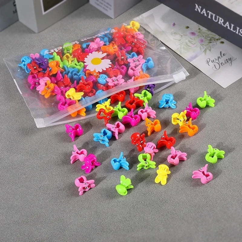 50pcs Girls Small Hair Claw Clips Colorful Plastic Clips Hairpin Flower Heart Mini Multi-Shape Hair Claw Kids Hair Accessories
