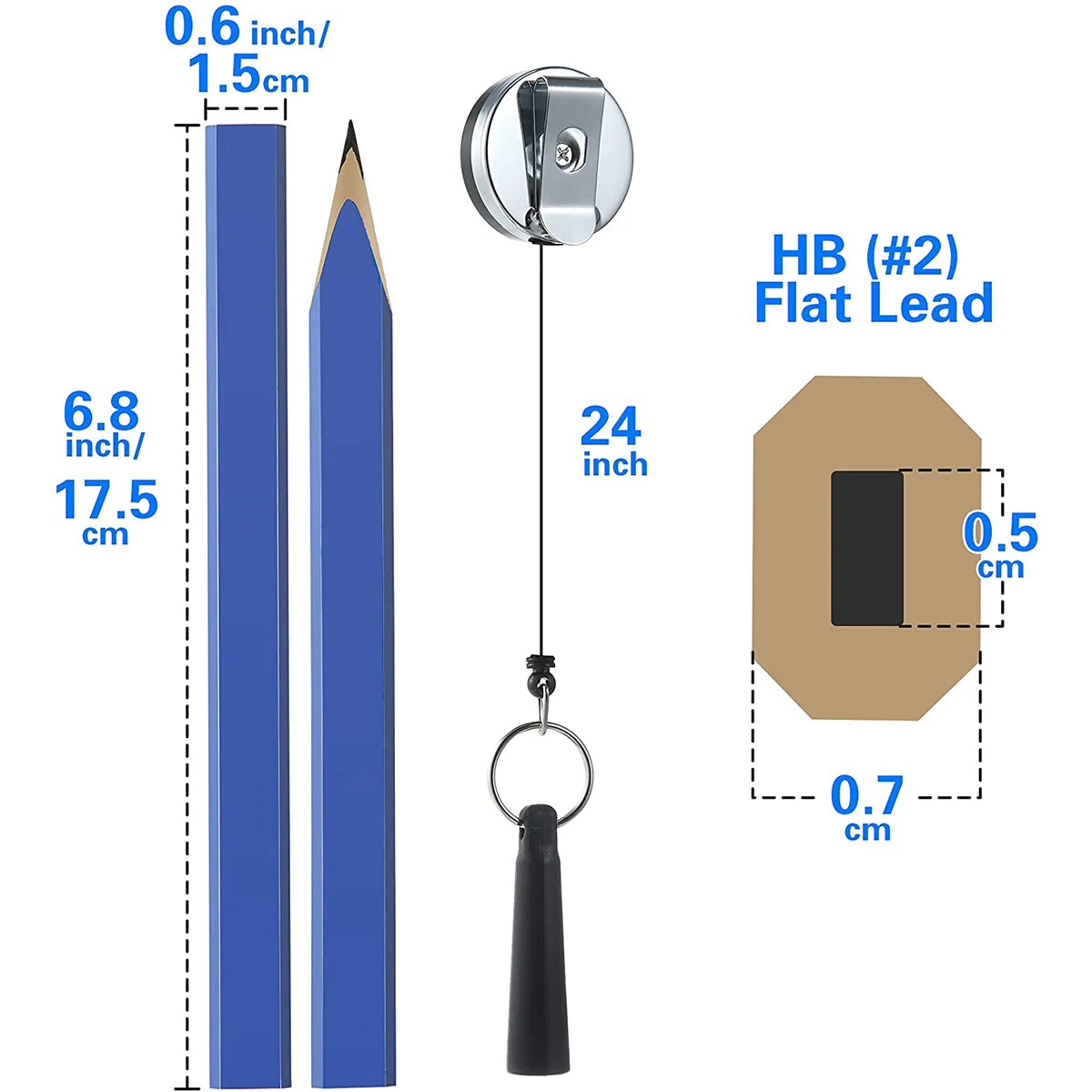 Tejesa 12pcs 7 Inch Wood Flat Carpenter Pencils Tools Kit with Sharpener and Retractable Pen Holder Marking Construction Pencils