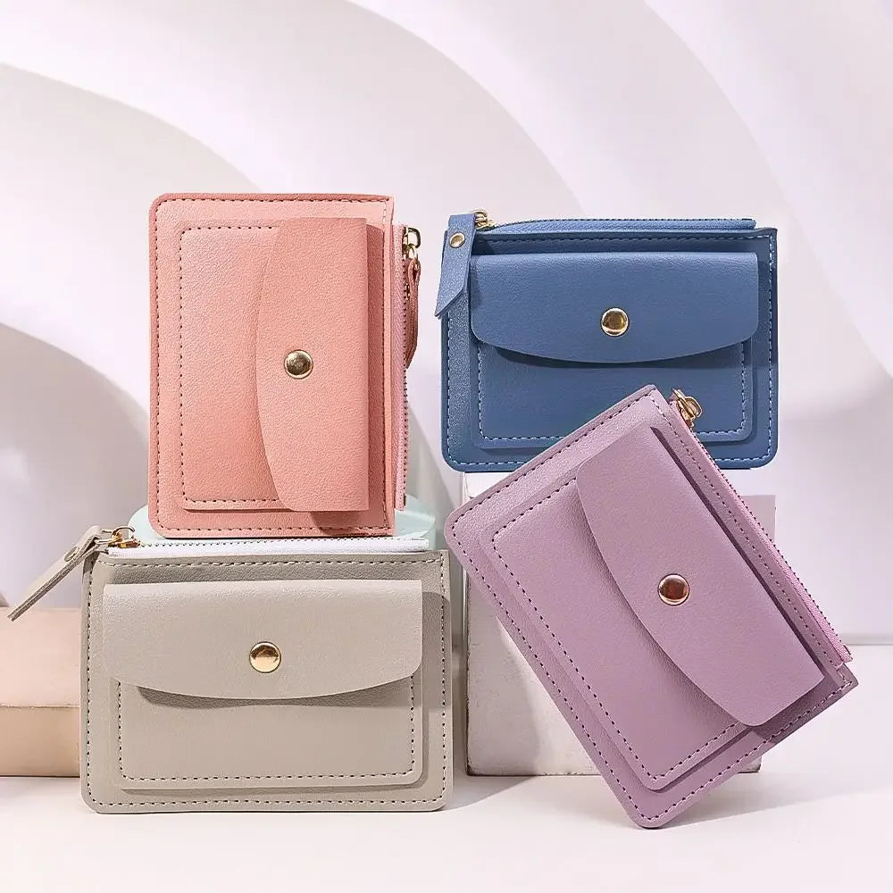 PU Leather Small Wallet Purse Women Simple Solid Color Multi-Cards Holder Coin Purse Fashion Zipper Wallet Credit Card Bags