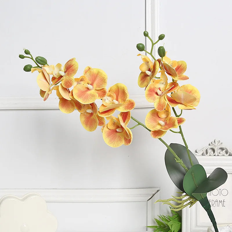 YeeNanee 4pcs Room Decoration Real Touch Artificial Orchid Stem Flowers Latex Phalaenopsis Branches with Leaves for Home Decor