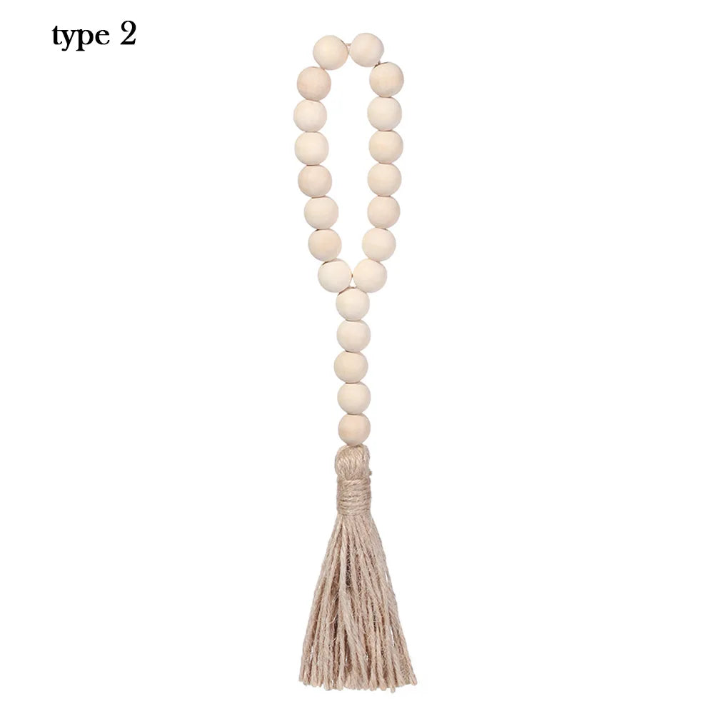 Wood Bead Garland with Jute Rustic Boho Tassels String DIY Wall Hanging Handmade Garland Farmhouse Home Decor Ornament Gift