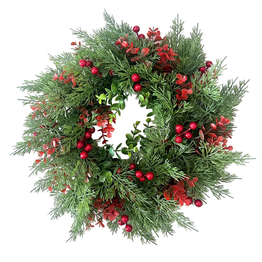 Tejesa Handmade Christmas Cypress Wreath for Front Door 18inch Real Touch Artificial Cedar Wreath Christmas Home Outdoor Decor