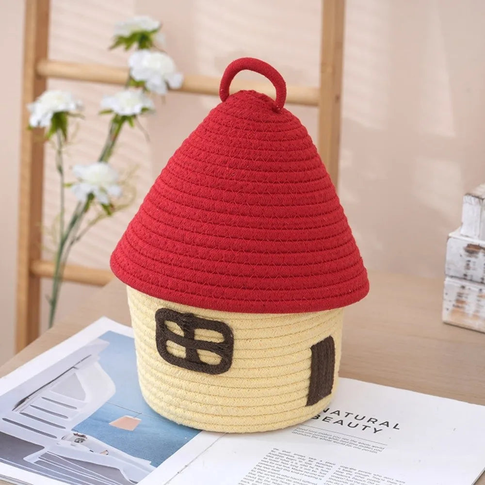 Tejesa Gift Cotton Rope Woven Storage Basket House Shape Ins Style Desk Organizer Handwoven Sundries Container Box Bedroom Decor