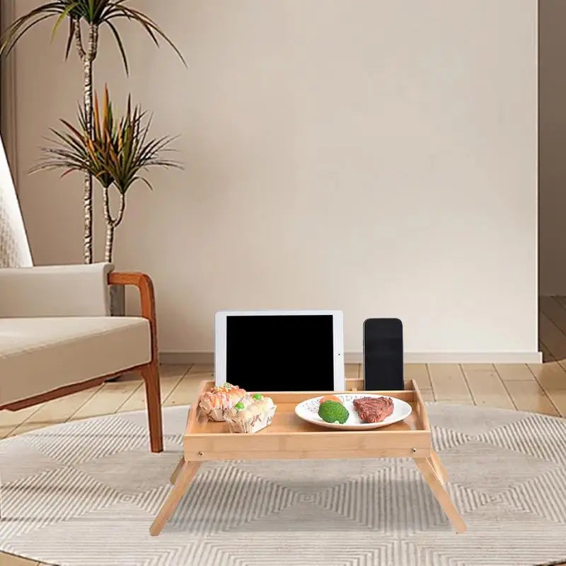 Breakfast Tray For Bed Wood Breakfast Tray With Foldable Legs Versatile Design Small Dining Table For Bed Counter Narrow Cabinet