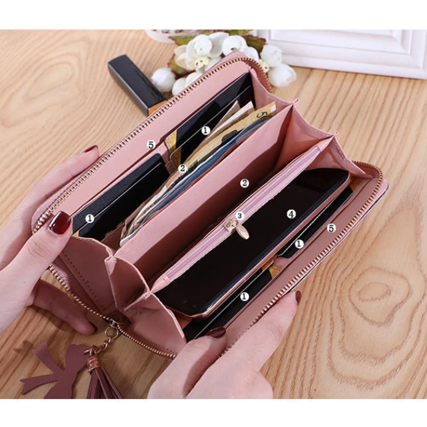 Hemasa Women's Pu Leather Long Wallets Glitter Letter Wallets Female Pu Leather Coin Purses Ladies Card Holder Clutch Bag Girls Gifts