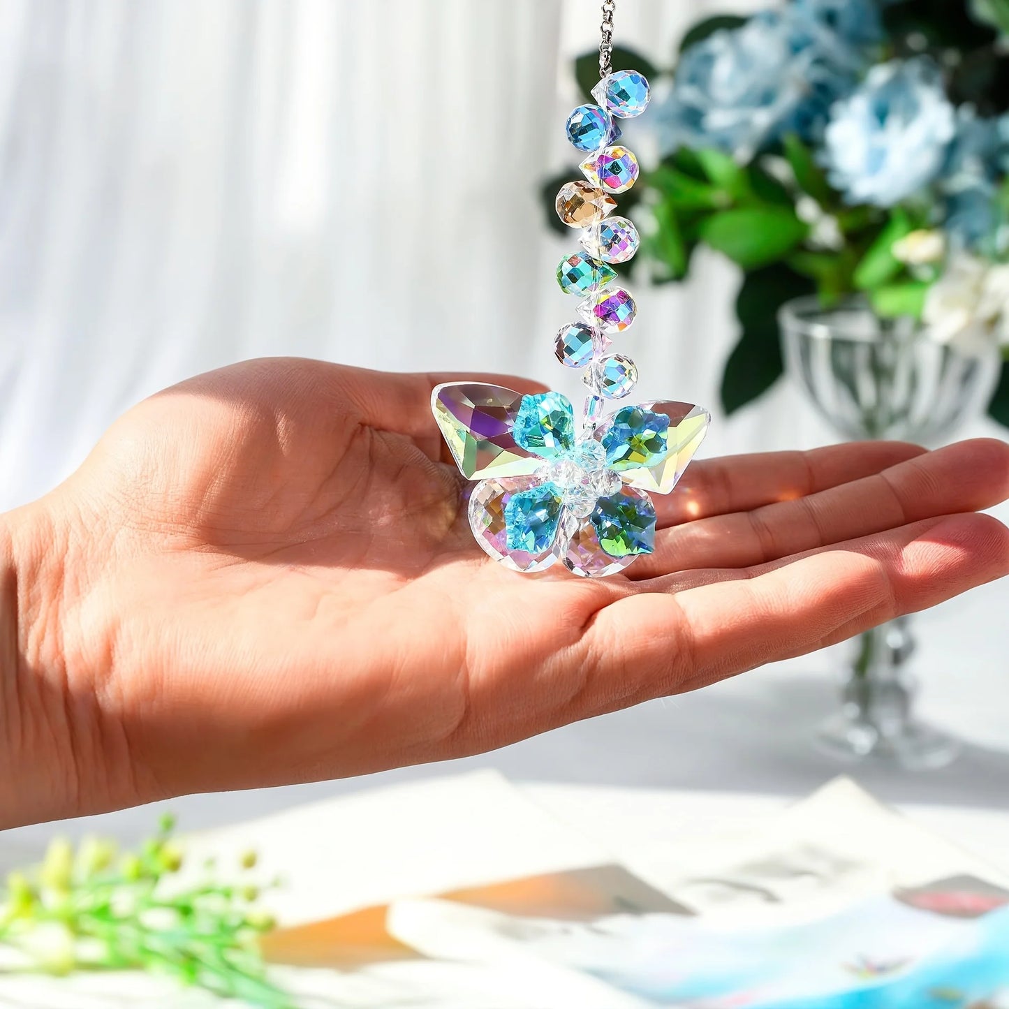 Tejesa 1/4 piece crystal butterfly sunflower hanging ornament/decoration/ rainbow maker sun catcher