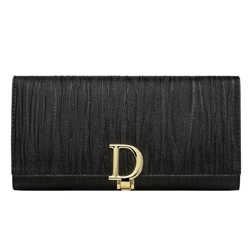 Tejesa Ladies Long Leather Wallet, Leather Phone Purse, Card Holder with Stripe Design, Women's Cartera Style (Gold)