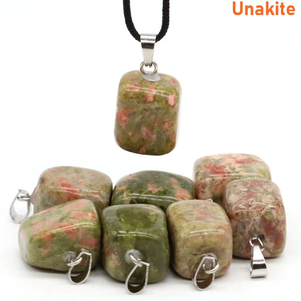 Natural Healing Irregular Tumble Stone Necklace Reiki Mineral Rose Quartz Tiger Eye Pendants for Women Men Jewelry Making Gifts